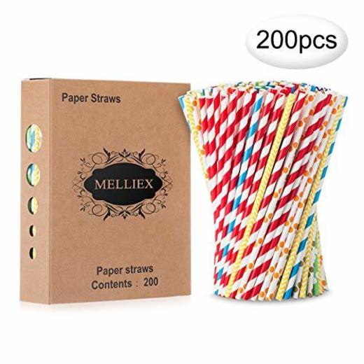 200PCS Pajitas de papel biodegradables Pajitas de papel de colores Pajitas desechables