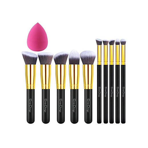 EmaxDesign - Juego de brochas de maquillaje kabuki de fibra sintética para