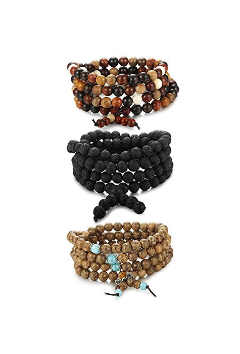 Fashion Besteel 3 Piezas 108 Bolas Pulsera Cuentas Budistas Collares Piedras Madera Brazalete