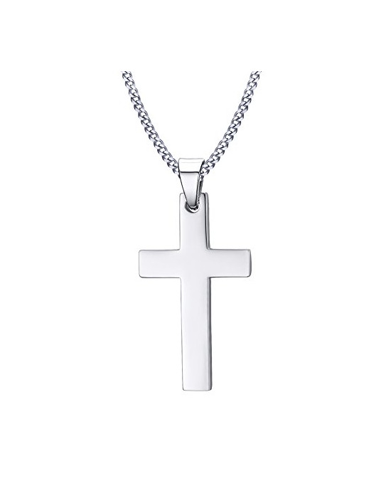 Social Vnox Hombres de acero inoxidable sencilla Cruz Collar con cadena de 60