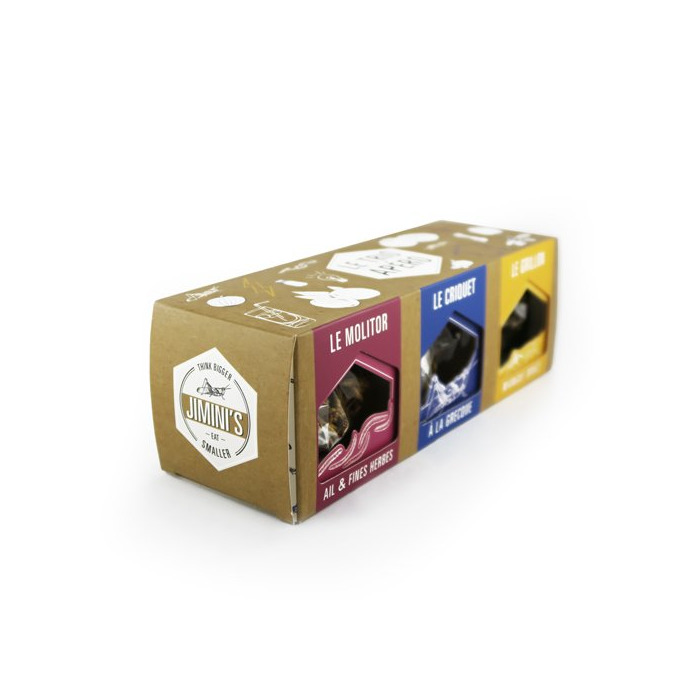 Producto Insectos comestibles JIMINI'S - 3 cajas para el aperitivo saltamonte