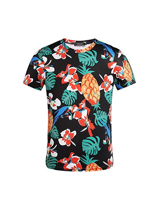 Fashion SSLR Camiseta Hawaiana Hombre Manga Corta Funny Aloha Tropical Flores y Piña