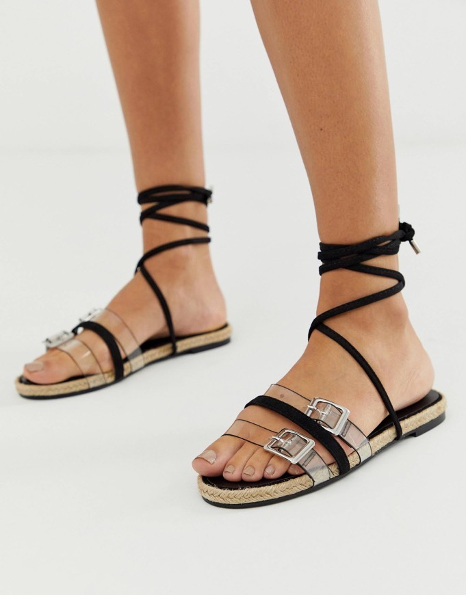 Product Sandalias tiras negras y transparentes Asos