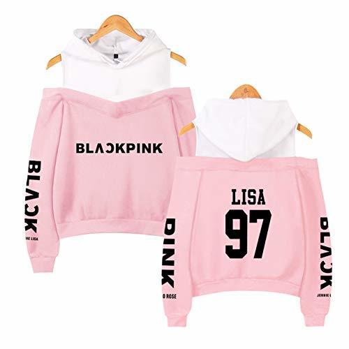 Fashion ZIGJOY KPOP Blackpink Strapless Hombro Sudadera con Capucha suéter Sudadera Pullover Rose