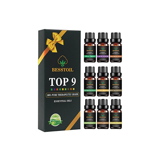 Juego de aceites esenciales de grado terapéutico TOP9, Besstoil 100% puro aromaterapia
