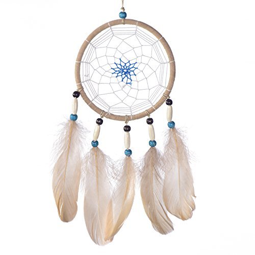 Home Atrapasueños Dreamcatcher para sueños buenos con perlas y plumas naturales Bayo