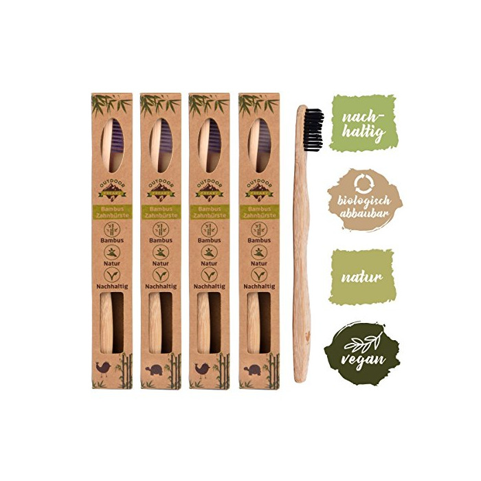 Set de 4 cepillos de dientes madera de Bambú