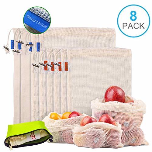 Home Smart Nice 8pcs Bolsas de Compras Reutilizables de Futas y Verduras,Lavable Hechas