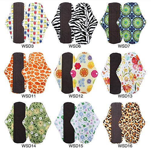 Belleza 9PCS Almohadilla menstrual compresa menstrual reutilizable Estera de bambú orgánico lavable Capa