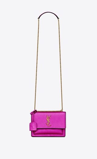 Sunset small in laminated leather fucsia, Saint Laurent