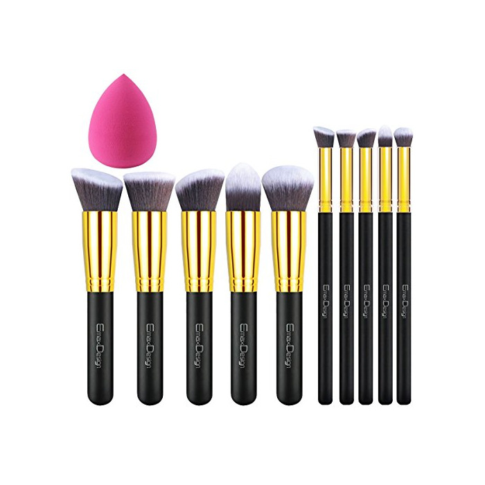 Belleza EmaxDesign - Juego de brochas de maquillaje kabuki de fibra sintética para