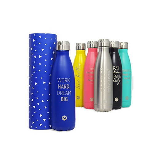 Botella de agua Hydra Sternitz en Acero Inoxidable con aislamiento al vacio. Mantiene tus bebidas frías por 24 horas y calientes por 12 horas. Con práctico y elegante forro para guardar en casa. Water Bottle 