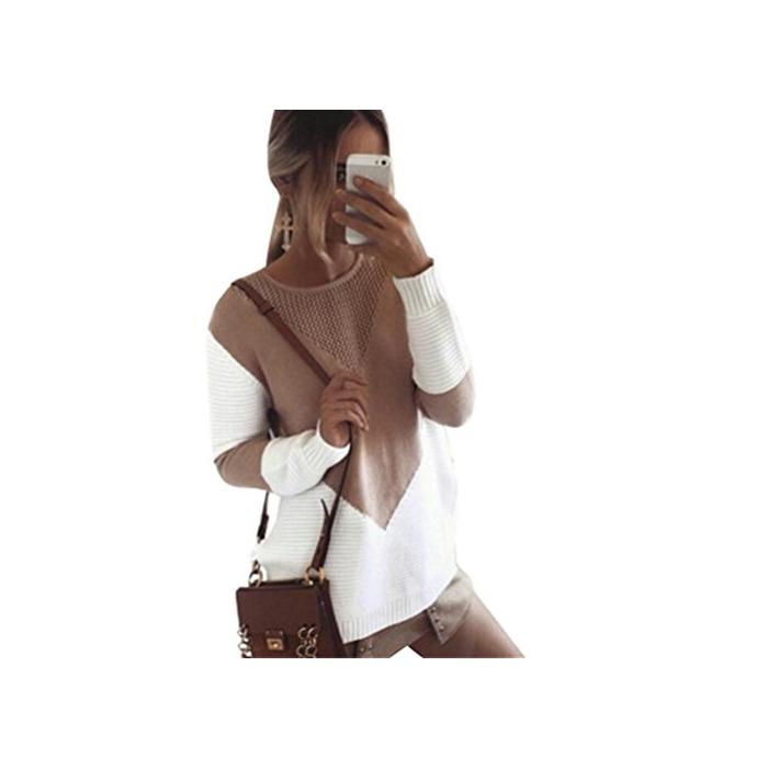 Social ZKOO Suéter Jerseys De Punto Mujeres Puntadas Manga Larga Cuello Redondo Punto Jerséy Pullover Tops Suelta Otoño e Invierno