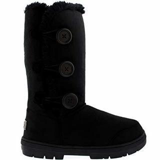 Fashion Mujeres Doble Button totalmente alineada botas piel impermeable de la nieve del