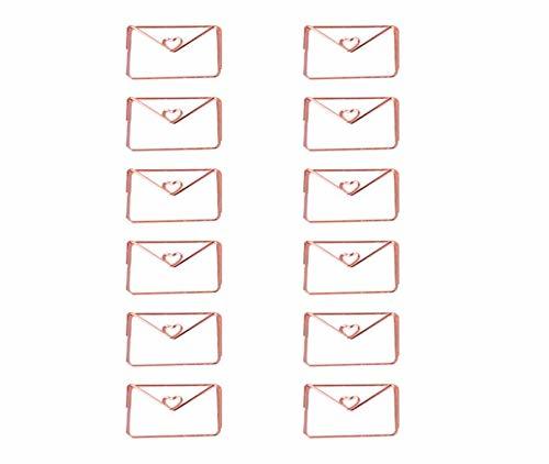12 Pcs Pack Cute Envelope Shaped Paper Clip Bookmark Stationary Learning Supplies(Rose
