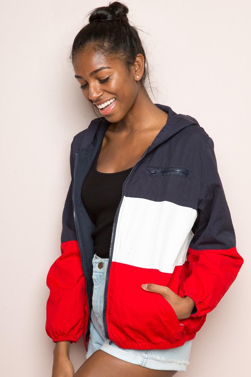 Social Brandy Melville red/white/blue striped Zip Up KRISSY hoodie ...