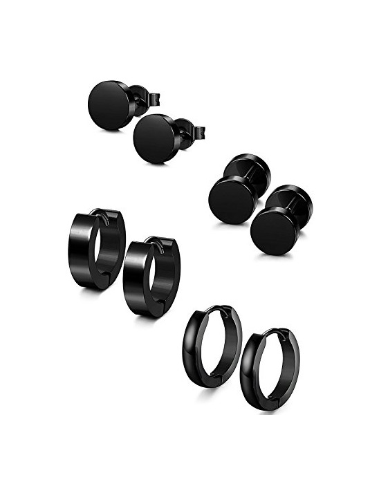 Moda Sailimue 4 Pares 18G Acero Inoxidable Aro Pendientes pour Hombre Mujer Redondos