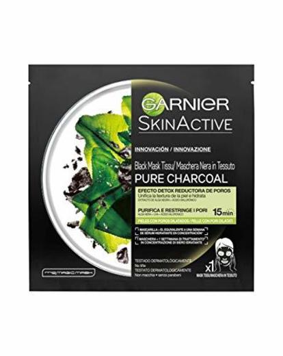 Garnier Skinactive Mask Tissu Pure Charcoal Mascarilla de Tejido Negro Efecto Detox