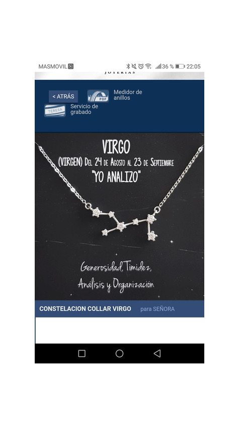 Producto Colgante virgo