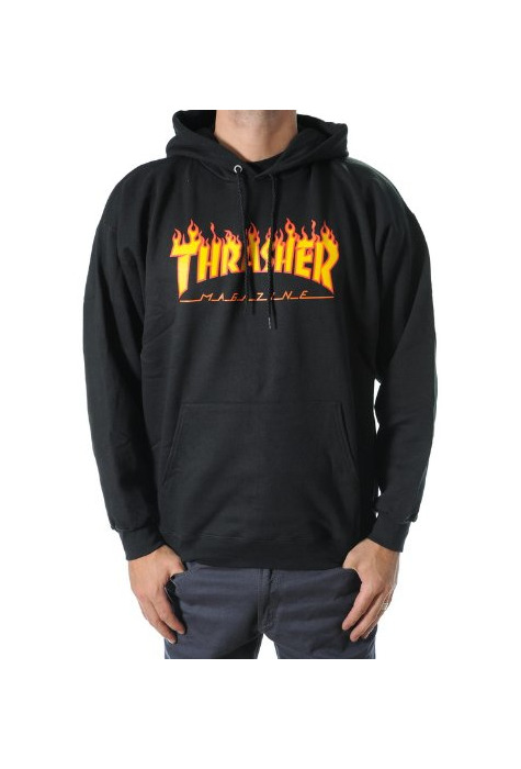 Fashion Sudadera negra con capucha Thrasher Flame negro L