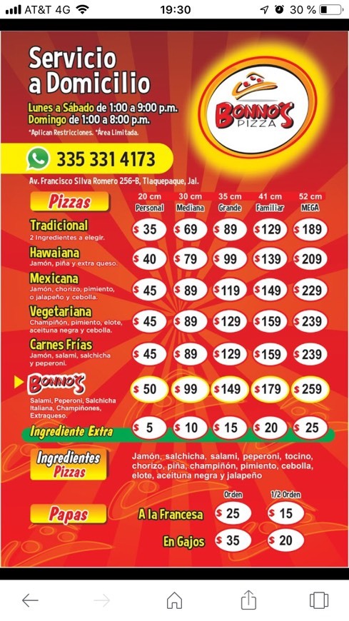 Restaurantes Bonno's Pizza