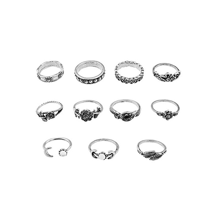 Social 11pcs Moda Etnico Aleación Luna Cristal Flor Anillo Conjunto 