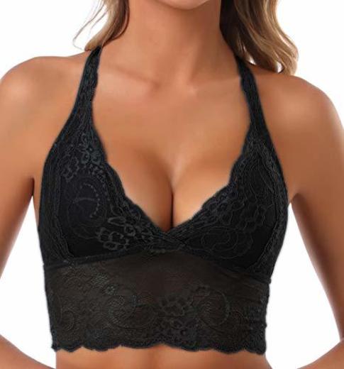 SHEKINI Sujetador Bralette Blonda Estilo Top Triangular de Encaje Crochet Lace sin