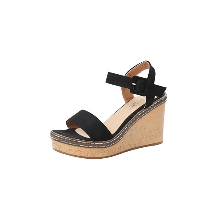 Fashion Sandalias Mujer Verano,Mujeres pescado boca plataforma tacones altos sandalias cuña hebilla sandalias