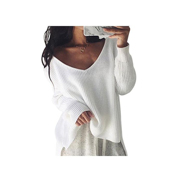 Social ZKOO Jerséy Mujers Irregular Oversize Suéteres de Punto Manga Larga Sin Tirantes Tejido De Punto Jerseys Suéter Pullover Otoño e Invierno Blanco