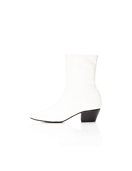 Fashion FIND Botas de Puntera Para Mujer, Blanco