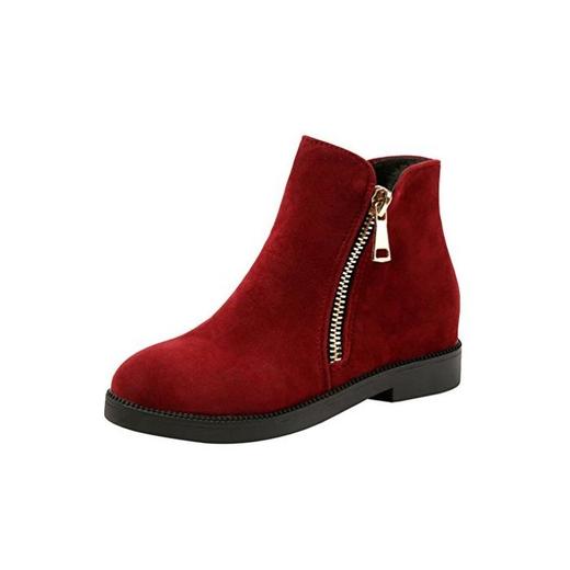 Dooxi Mujer Invierno Antideslizante Nieve Botas Moda Cremallera Cuero de PU Botines Casual Calentar Forrado Zapatos Rojo 37