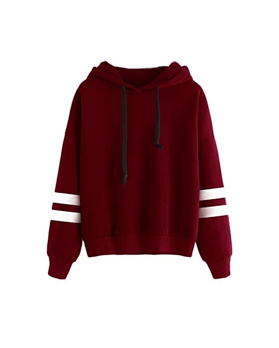 Moda Minetom Mujer Otoño Camisetas De Manga Larga Varsity Rayas Encapuchado Camisa De Entrenamiento Sudaderas Con Capucha Tops Rojo ES 36