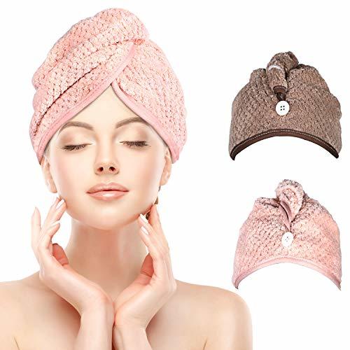 Belleza Fixget 2 pcs Engrosado Cabello Turbante de Secado rápido, Microfibra Suave Absorbentes