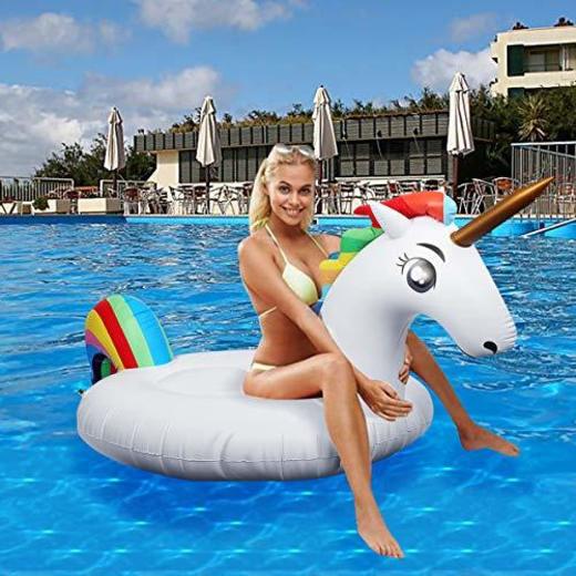 Flotador inflable para piscina con forma de unicornio, paseo flotante gigante con