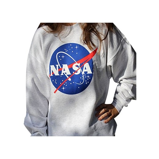Suelta de manga larga de cuello redondo ocasional de la NASA patron de la camisa de las mujeres Camiseta de algodon