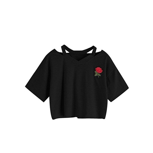 Goodsatar Mujer Rosa Manga corta Casual Camiseta Mezcla de algodón Cuello en V Chaleco Tops Blusa (S
