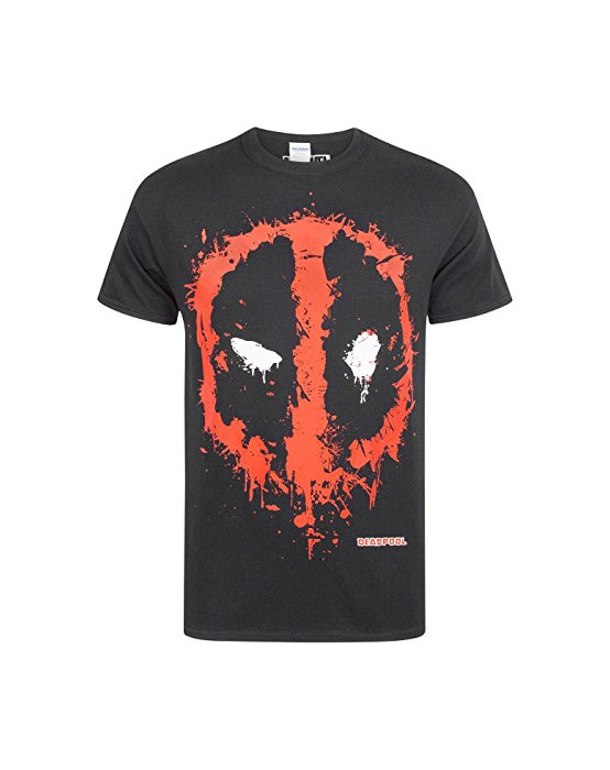 Fashion Marvel hombre Deadpool Splat Face Camiseta Small Negro