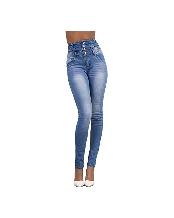 Fashion Mujer Pantalones Vaquero Skinny Push Up Pantalones Elástico Jeans Cintura Alta Azul