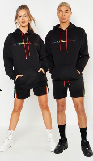 Pride Loose Fit Short Tracksuit With Rainbow Tape | Boohoo