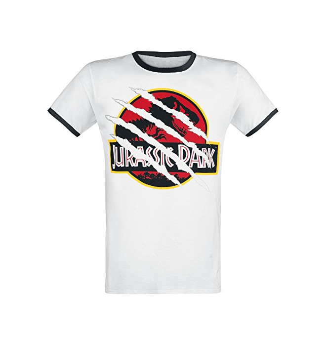 Fashion Jurassic Park Ripped Logo Camiseta Blanco-Negro L