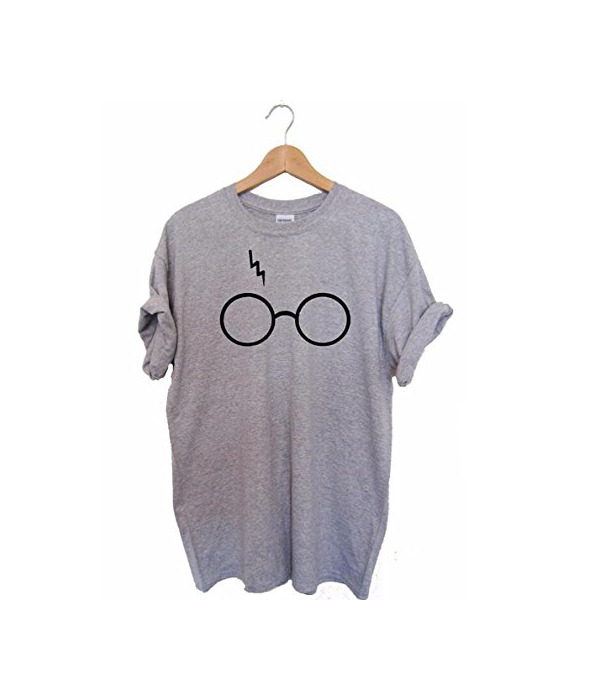 Fashion Mujer Verano Blusa Cuello Redondo Manga Corta Suelta Algodón Tees Remata Gafas de Láser Harry Potter T-Shirt Casual Tops Camisetas Señoras