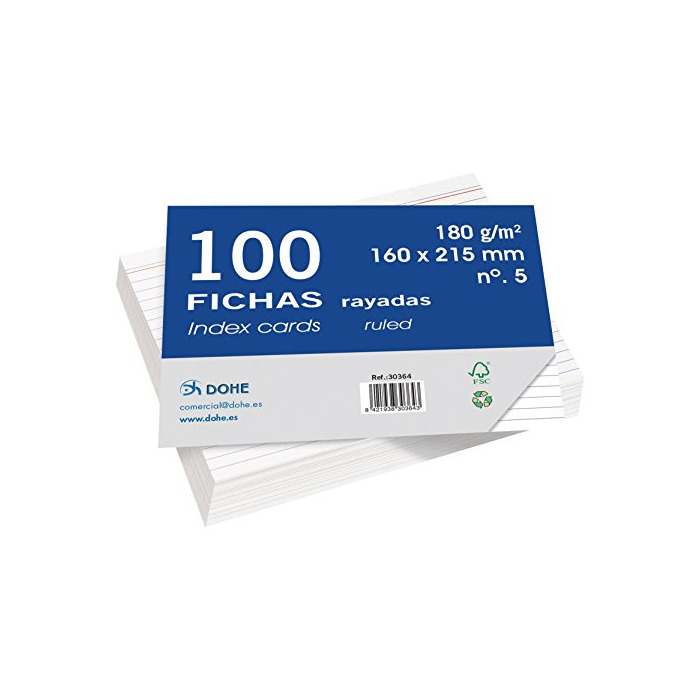 Product Dohe 30364 - Pack de 100 fichas rayadas de cartulina blanca