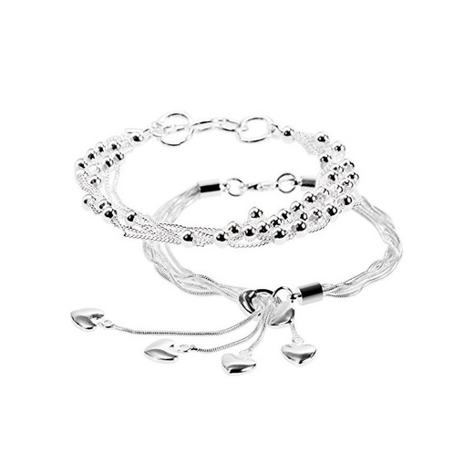 Lictin Pack de 2 Pulseras de Mujeres Plateada de Plata 925 Estilo