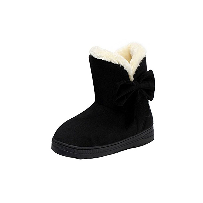 Fashion Minetom Mujeres Otoño Invierno Botines Zapatos Calientes Moda Botas Con Bowknot Negro