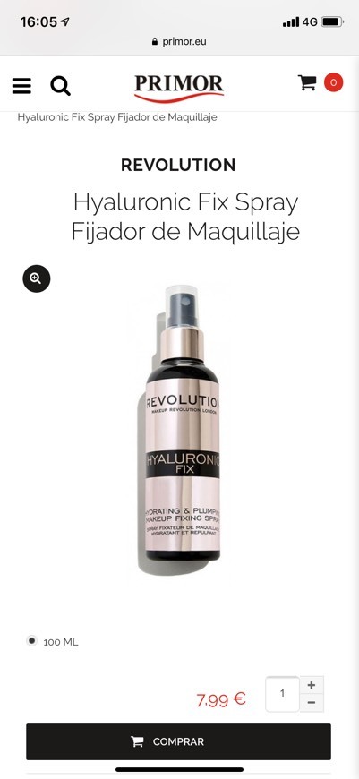 Producto Hyaluronic Fix Spray Fijador de Maquillaje Revolution precio