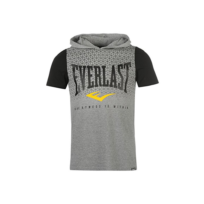 Fashion Everlast Hombre Capucha Camiseta Cuello Redondo Ropa Vestir Casual Camisa Gris Large