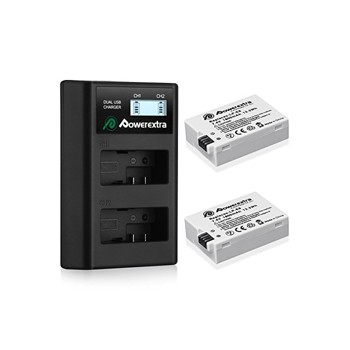 Electrónica Powerextra 2 Baterías para Canon LP-E8 1800mAh Li-ion con Cargador Pantalla LCD