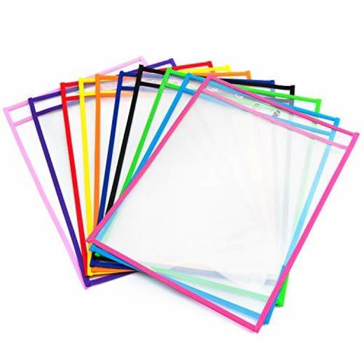 Vordas 10 Piezas Resuable Dry Erase Pockets Papelería Suministros, Ideal para Uso