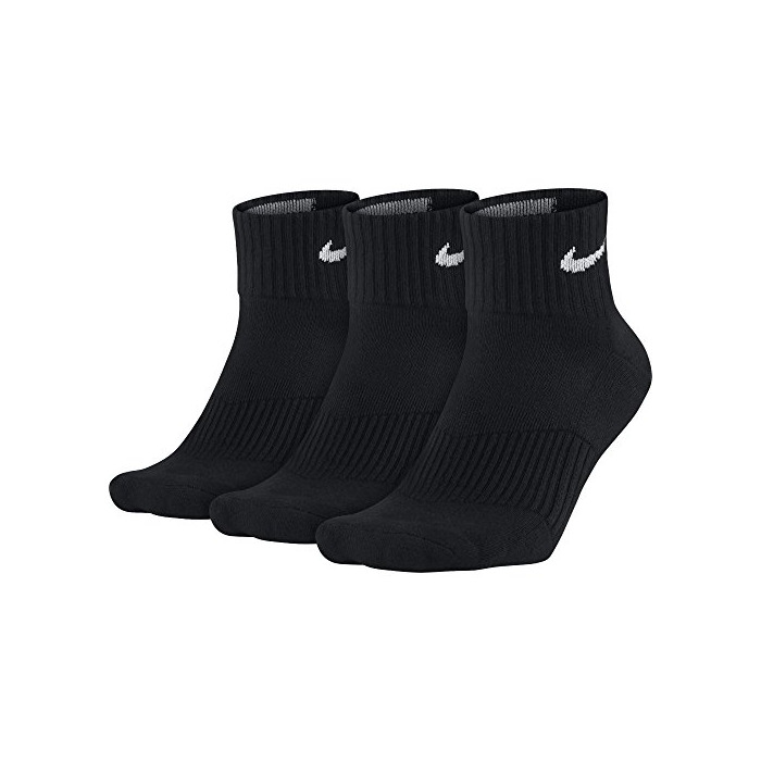 Fitness Nike 3PPK Cushion Quarter, Calcetines unisex, paquete de 3 unidades, Negro/Blanco, M