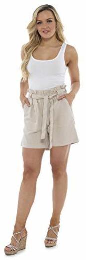 CityComfort Shorts de Lino para Mujer Mujeres Pantalones Cortos de Lino para